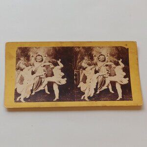 ANTIQUE VICTORIAN STEREOGRAPH CARD Cherub Waltz Trumpets